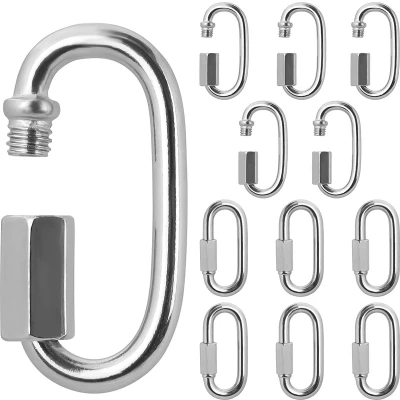 Afbeelding van Belle Vous Roestvrij Stalen Schroef Quick Link M4 Karabijnhaak Ketting Connector (12pak) 4,2cm Zware Kwaliteit Ovale D Vorm Sluit Klem Voor Binnen en Buiten Gebruik, Kamperen Hiking Accessoires