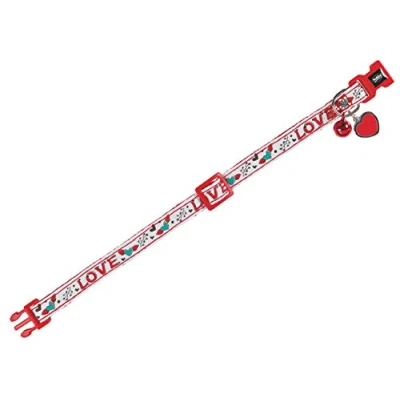 Afbeelding van Nobby kattenhalsband love met veiligheidssluiting, bel en decoratieve hanger rood