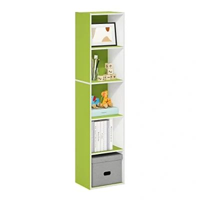 Afbeelding van Furinno Pasir Open boekenkast met 5 verdiepingen, groen/wit