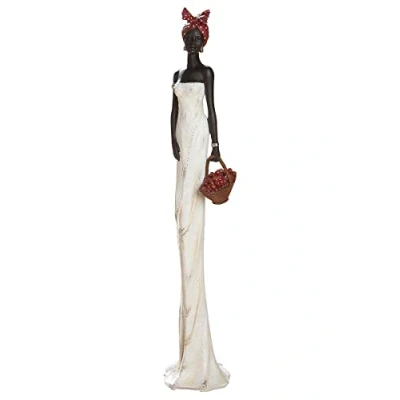 Afbeelding van GILDE Afrikaanse figuur Tortuga bruin, crèmewit met fruitmand H 82 cm