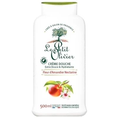 Image de LE PETIT OLIVIER Crème Douche Extra Douce &amp; Hydratante Fleur d&#039;Amandier Nectarine PH Neutre Pour La Peau Sans Savon, Colorant Fabriqué En France 500 ml