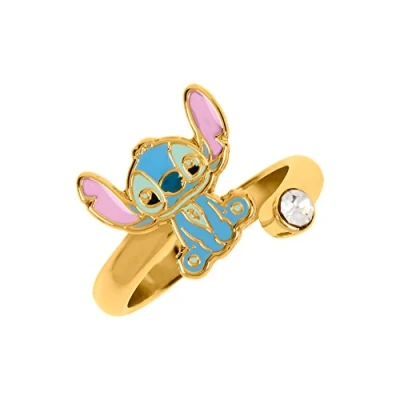 Afbeelding van Disney Lilo &amp; Stitch RF00393YRWL vergulde ring met transparante steen, blauw/roze, één maat, Metaal, zonder edelsteen, Geen edelsteen