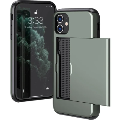 Afbeelding van iMoshion Hoesje Geschikt voor iPhone 11 Ruimte 2 pasjes Backcover met pasjeshouder Donkergroen