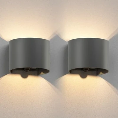 Afbeelding van ledscom.de 2 stuks RUNEL wandlamp voor buiten, IP65, up/downlight, bewegingsmelder, antraciet mat, rond, 1x G9 max. 10 W