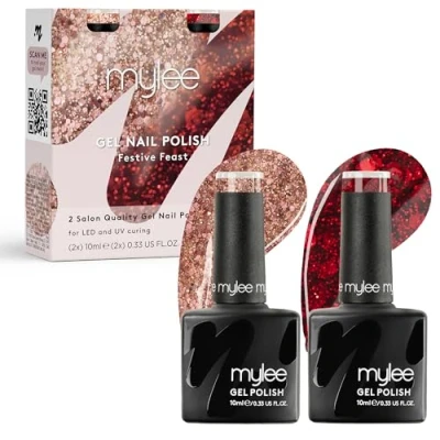 Afbeelding van Mylee Semipermanente nagellakset, 2 x 10 ml [Festive Feast] UV/LED Nail Art, manicure en pedicure, voor professioneel thuisgebruik [Kerstmis 2024] duurzaam eenvoudig aan te brengen