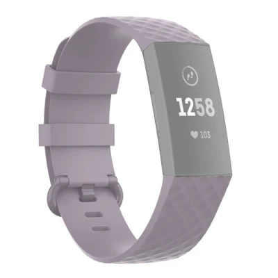 Afbeelding van Fitbit Charge 3 &amp; 4 siliconen diamant pattern bandje Maat: Large Lichtpaars