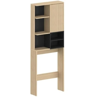 Afbeelding van Wasmachinekast Kuba 4 legplanken, 1 draaideur lichte eik/zwart