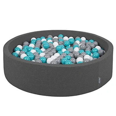 Afbeelding van KiddyMoon rond ballenbad 120x30cm/200 ballen ∅ 7cm ballenbakken kleurrijke voor baby&#039;s speelbad peuters, made in the eu, donkergrijs:grijs wit turquoise
