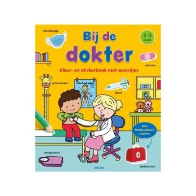 Afbeelding van Kleur en stickerboek met woordjes Bij de dokter