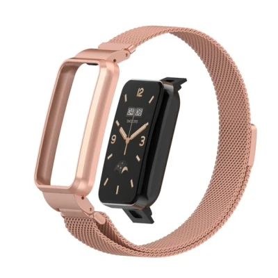 Afbeelding van Milanese loop bandje met case Rosé goud Xiaomi Smart Band 7 Pro