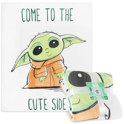 Afbeelding van Disney Fleecedeken voor kinderen, jongeren, 150 x 130 cm, sprei, Stitch deken, Spiderman, Star Wars, Baby Yoda (groen Yoda)