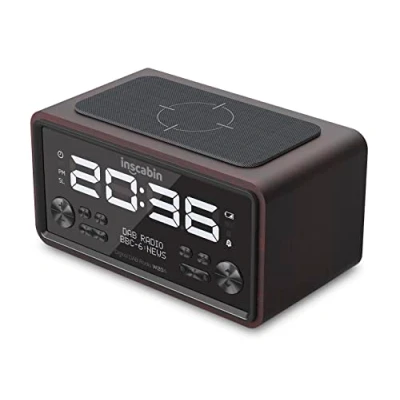 Afbeelding van Inscabin W20A DAB/DAB+ FM digitale wekkerradio met draadloos opladen/groot scherm, draagbare draadloze luidspreker bluetooth, mooi design voor slaapkamer, keuken, kantoor (walnootzwart)