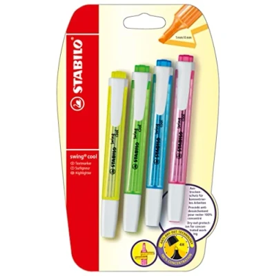 Image de STABILO Surligneur swing cool blister x 4 surligneurs fluo jaune, vert, bleu, rose