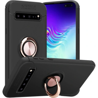 Afbeelding van Cadorabo Hoesje geschikt voor Samsung Galaxy S10 5G in ZWART ROSE GOUD Beschermhoes met focusring van TPU Case Cover siliconen