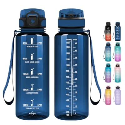 Afbeelding van Grsta Drinkfles, 1,5 liter, drinkfles met rietje, BPA vrij, voor sport, koolzuurhoudende dranken, waterfles fitness, sportschool, fietsen, kamperen en school