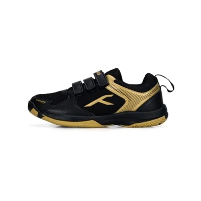 Afbeelding van HUNDRED Court Star Non Marking Badminton Schoenen voor Jongens (Zwart/Goud, EU 39/UK 5/US 6) Lichtgewicht X Cushion Bescherming Geschikt Binnen Tennis/Squash/Tafeltennis/Basketbal &amp; Padel