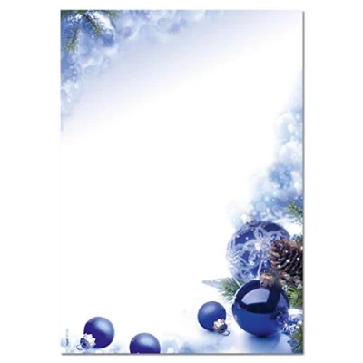 Afbeelding van SIGEL Dp034 Kerstbriefpapier, kerstballen, 21 x 29,7 cm, 90 g/m², wit en blauw, 100 vellen
