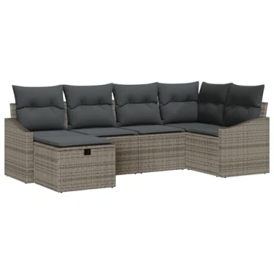 Afbeelding van vidaXL 6 delige tuinbankset met kussens Grijs Poly Rattan