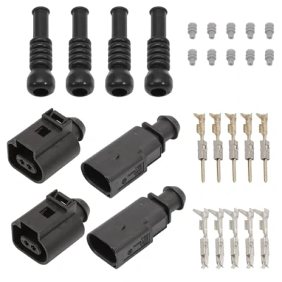 Afbeelding van Anlseiod 2 polige waterdichte auto aansluitset compatibel met 1J0973702, 1J0973802, 6N0906102, mannelijke vrouwelijke connectoren klemmen en afdichtingen (2 sets)
