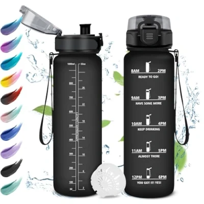 Afbeelding van Lekvrije sportwaterfles, gemakkelijk te reinigen, waterfles met filter, motiverende tijdweergave, voor kamperen, fietsen, school,