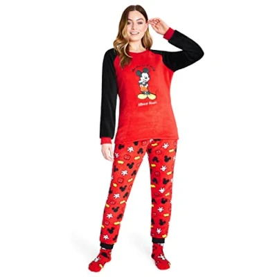Afbeelding van Disney pyjama voor dames Fleece met bijpassende sokken, keuze uit Stitch, Micky, Minnie, Baby Yoda