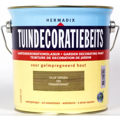 Afbeelding van Hermadix Tuindecoratiebeits Transparant 763 Olijfgroen 2,5 liter Tuinbeits