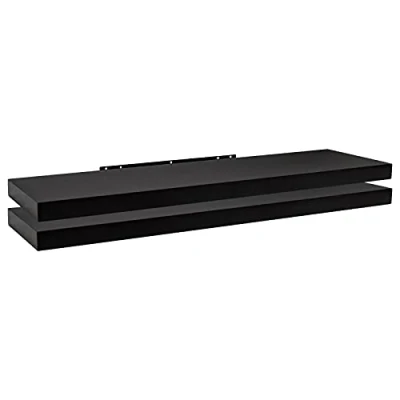 Afbeelding van WOLTU RG9317sz 2 Set van zwevende wandplanken MDF, zwart, voor woonkamer, keuken, slaapkamer, badkamer enz