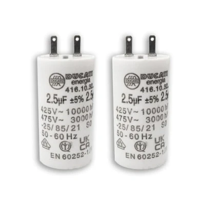 Afbeelding van 2 stuks 2,5 uF condensatoren voor SOMFY, SIMU rolluikreparatie. polige Faston 2,8 cilindrische condensator speciale vervanging 6nm rolluikmotor.