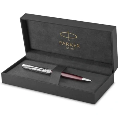 Image de PARKER Sonnet Premium Stylo bille, métal et laque Rouge, Recharge noire pointe moyenne, Coffret cadeau