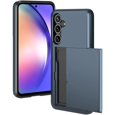 Afbeelding van iMoshion Hoesje Geschikt voor Samsung Galaxy A55 Ruimte 2 pasjes Backcover met pasjeshouder Donkerblauw