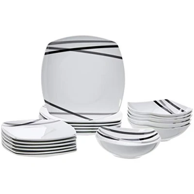Afbeelding van Amazon Basics Tafelservies, 18 delig, moderne lijnen, voor 6 personen