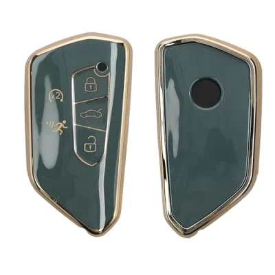Afbeelding van kwmobile autosleutel hoesje geschikt voor VW Golf 8 5 knops Seat Leon MK4 Tarraco Atec hoes TPU behuizing Beschermende auto sleutel case Sleuteletui in blauw / goud