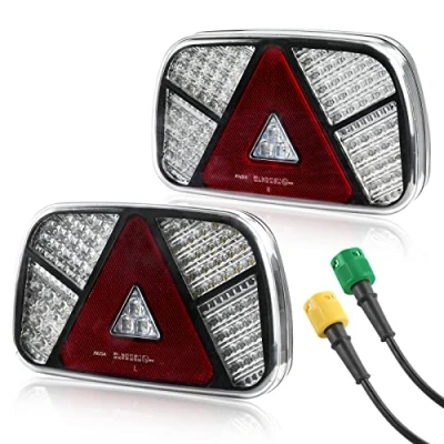 Afbeelding van AOHEWEI Achterlichten voor aanhangers, 12 V/24 V, waterdicht, knipperlichten, rem, achteruit, mistlampen, reflector, met 2 x 30 cm lange 6 aderige kabels, vrachtwagens, caravans, bestelwagens