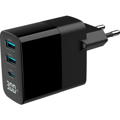 Afbeelding van 3 poorts 30 W GaN USB snellader, LCD, zwart