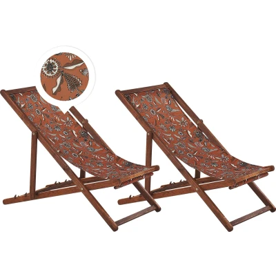 Afbeelding van ANZIO Strandstoel set van 2 Donkerhout/Rood Polyester