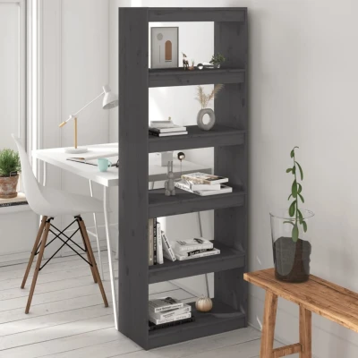 Afbeelding van Boekenkast/kamerscherm 60x30x167,5 cm massief grenenhout grijs