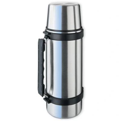 Afbeelding van Isosteel VA 9553Q Vacuümfles van roestvrij staal, 18/8, met Quickstop eenhandsopeningssysteem, handvat en beker, 1 liter