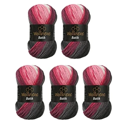 Afbeelding van Batik Lot van 5 bollen wol bijen 100 g 500 Met Meerkleurig kleurverloop 5100 Wit bessengrijs
