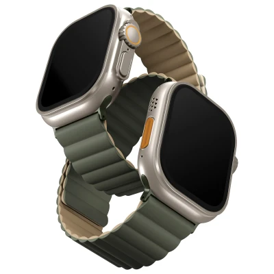Afbeelding van Uniq Revix dubbelzijdig bandje voor de Apple Watch 1 / 2 3 4 5 6 7 8 9 SE Ultra (2) 42 44 45 49 mm Moss Green Tan