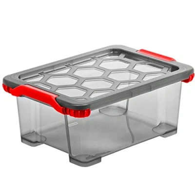 Afbeelding van Rotho Evo Total Protection opbergdoos 11 liter met deksel, van voedselveilig kunststof (PP) BPA vrij, antraciet/rood, (39,3 x 28,3 16,0 cm)