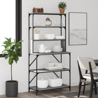 Afbeelding van Bakkersrek 6 laags 90x40x180 cm bewerkt hout grijs sonoma eiken