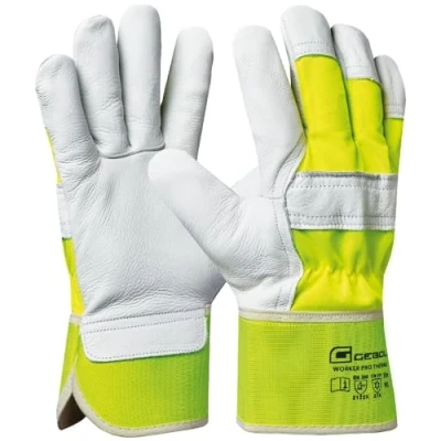 Afbeelding van Gebol Worker Pro Thermo Werkhandschoenen van leer met koude isolerende voering, maat XL, 10, waterdichte winterhandschoenen, eenvoudig aan en uit te trekken, voor heren, geel/wit