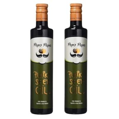 Afbeelding van Pepo Papa Pompoenpitolie Pure Premium olie gegrild en koudgeperst Veganistisch (2x500ml)