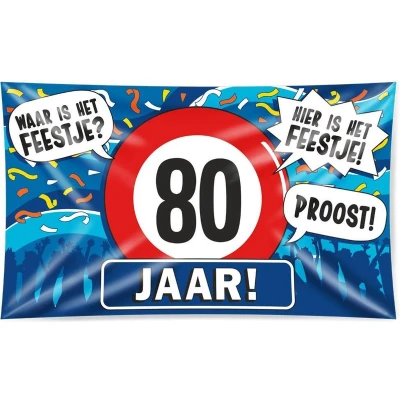 Afbeelding van Gevelvlag 80 jaar verkeersbord XXL 150x90cm