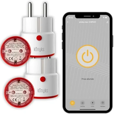 Afbeelding van Konyks Priska Max 3 EU Smart stopcontact, wifi + BT, geavanceerde functies V3, 16 A, verbruiksmeter, compatibel met Alexa en Google Home &amp; Tuya, wit/rood