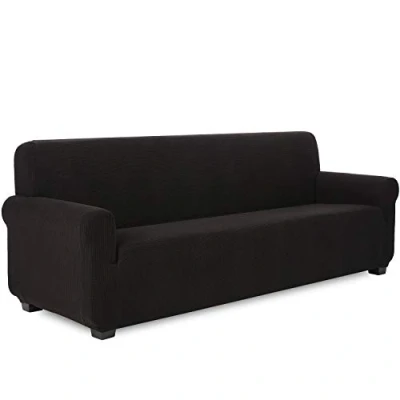 Afbeelding van TIANSHU Bankovertrek voor 4 zitsbank, jacquard, elastische bankhoes, bank met armleuningen, bankbekleding, decoratie woonkamer of slaapkamer, zwart