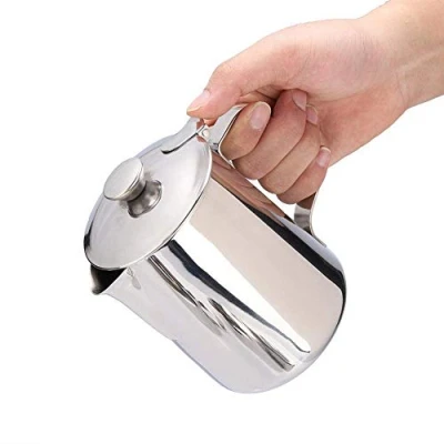 Afbeelding van Koffiekan van roestvrij staal met melkkan deksel voor koffie melk kantoor keuken handvat (600 ml)