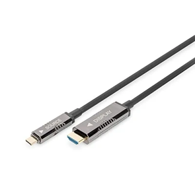 Afbeelding van Digitus AK 330150 200 S HDMI kabel / USB C Aansluitkabel A stekker, stekker 20 m Zwart 4K UHD, Aluminium Flexibel, Afscherming