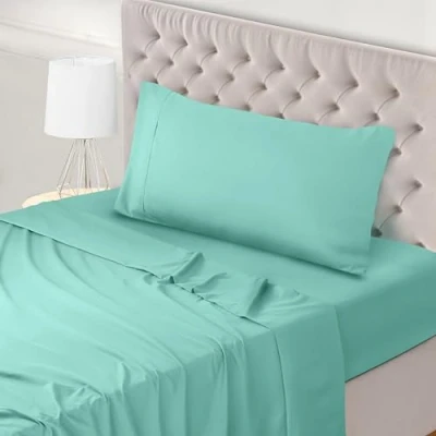 Afbeelding van Utopia Bedding Beddengoedset, beddenlakens, lakenset, microvezel polyester, hoeslaken, laken en kussensloop (Spa blauw, voor bedmaat 90 x 190 cm)