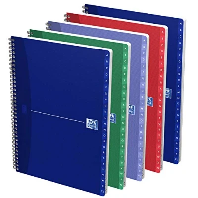 Afbeelding van OXFORD Essentials A4 register, gelinieerd, 7 mm, 180 pagina&#039;s, spiraalbinding, omslag, kaarten, verschillende kleuren, 5 stuks